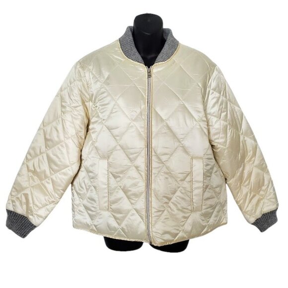 NWT Quilted Bomber Jacket Cream Satin Coat Size XL Marc New York Street Style - Picture 2 of 11